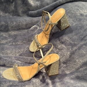 Glittery Silver Block Heels Prom or wedding